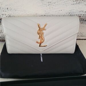 Saint Laurent White Quilted Leather Clutch